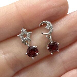 Garnet star and moon 925 Sterling Silver CZ Earrings gemstone jewelry fashion